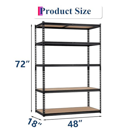 Heavy Duty Garage Storage Shelves 5-Tier Metal Adjustable Shelving Unit Storage Shelving for Kitchen Pantry Basement Bathroom Laundry, 2500 LBS Capacity, 48" l x 18" w x 72" h - size: 48"L x 18"W x 72"H