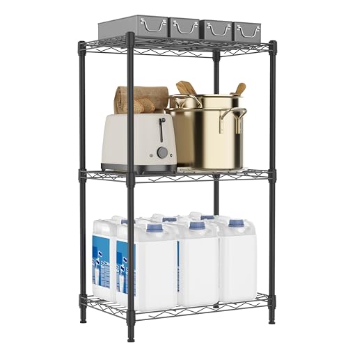 M MZG 3 Tiers Shelf Metal Storage Shelves Wire Rack Closet Organizers with Wheel for Garage Kitchen Bathroom Laundry Black 11.8" D x 17.7" W x 28.8" H - color: Black, size: 3 Tiers, 11.8"D x 17.7"W x 28.8"H
