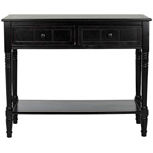 SAFAVIEH Furniture - Samantha 2-Drawer Console Table - Distressed Black - Solid Wood - Classic Storage Design - Ideal for Entryway, Living Room, Hallway, 35.8"W x 13.8"D x 29.5"H (AMH5710B) - color: Distressed Black