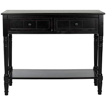 SAFAVIEH Furniture - Samantha 2-Drawer Console Table - Distressed Black - Solid Wood - Classic Storage Design - Ideal for Entryway, Living Room, Hallway, 35.8"W x 13.8"D x 29.5"H (AMH5710B) - color: Distressed Black