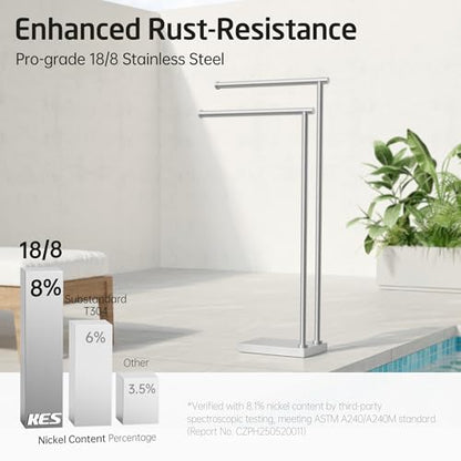 KES Free Standing Towel Racks for Bathroom with 3X Thicker Base, 2-Tier Towel Rack Stand for Bathroom Floor, Upgrade Steady Design, Pro-Grade 18/8 Stainless Steel Brushed Finish, BTH239A-2 - size: 33-37 inch (2-tier, Variable Height)