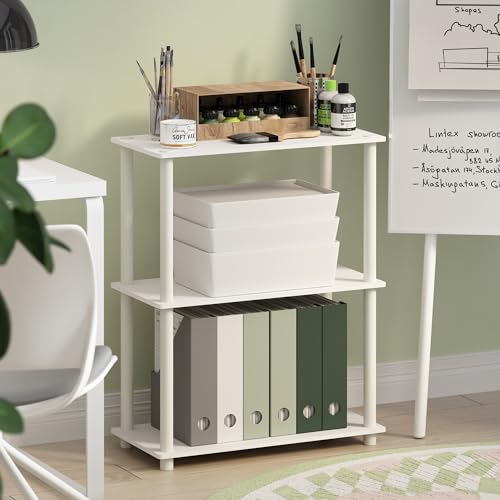 Furinno Turn-N-Tube Storage Shelves, 3-Tier Book Shelf, Corner Shelf, Toolless Open Shelves, for Organization and Storage, Living Room, Bedroom, Entryway, Laundry, Plain White - color: White/White, size: 3-Tier