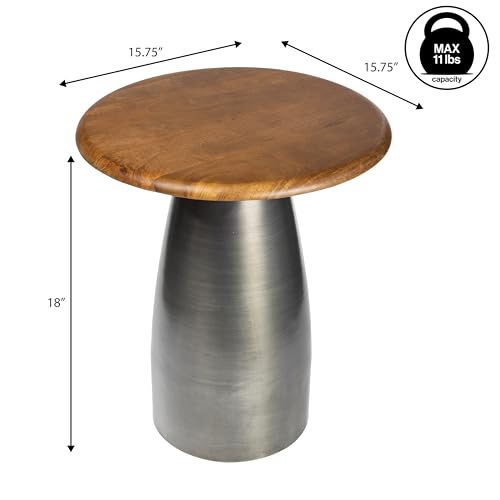 JONATHAN Y Otto 18" Round Mango Wood and Iron End Table, Modern Side Table with Curved Pedestal Base for Living Room, Bedroom, Small Spaces, Honey and Oxidized Nickel END5001A - color: Honey Wood/Oxidized Nickel, style: Round Top
