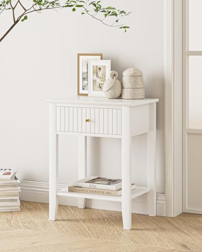Fluted Nightstand, Farmhouse Night Stand with 1 Drawers, Mid Century Modern Side Accent Table,Bedside End Table for Bedroom, Living Room, White - color: White, size: 1 Drawer
