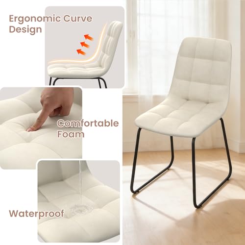 Extendable Dining Table Set for 4 to 8 People, 47.2" to 63" Modern Kitchen Table Set with 6 Chairs, MDF Dining Room Table and Chairs with Removable Extension Leaf (Walnut Table+U-Shaped White Chairs) - color: 47.2'' - 63'' Walnut Table+6 U Beige Chairs