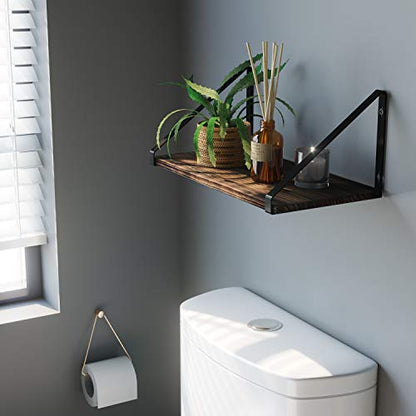 BAMEOS Floating Shelves Rustic Wood Wall Shelf Wall Mounted Shelves for Living Room, Office, and Bedroom, with Metal Bracket - style: 1 pack Carbonized 16"W 8"D