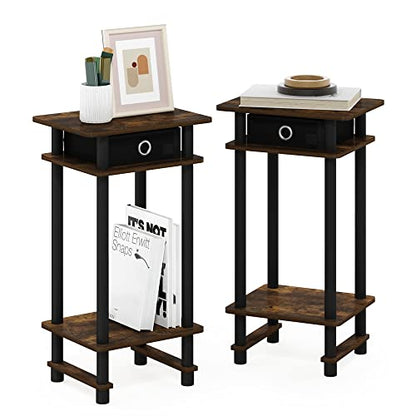 Furinno Turn-N-Tube Tall End Side Night Stand/Bedside Table with Bin Drawer, 2-Pack, Amber Pine/Black/Black | Tall Narrow Modern End Table with Storage Bin, Open Shelf Night Stand, Bedside Table, for Living Room, Bedroom - color: Amber Pine/Black/Black, s