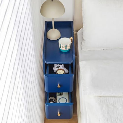 Blue Narrow Nightstand, Wooden Small 2 Drawer Nightstand, Slim Side End Table, Skinny Bedside Table, Mid Century Modern Night Stand with Drawers, for Living Room (Blue-1 pc) - color: Blue-1 Pc