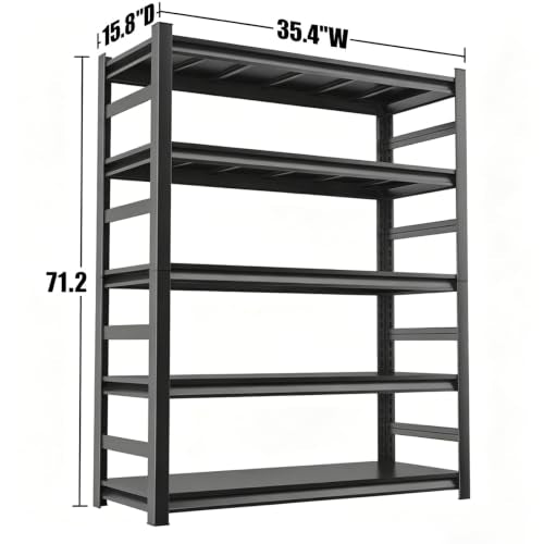 36" W Metal Shelves for Garage Storage, 16" D Garage Shelving Heavy Duty, 5 Tier Adjustable Steel Standing Shelf Units for Basement, Industrial, Shop, Pantry, Warehouse, Kitchen, Black - size: 5 Tier 35.4" W x 15.8" D x 71.2" H