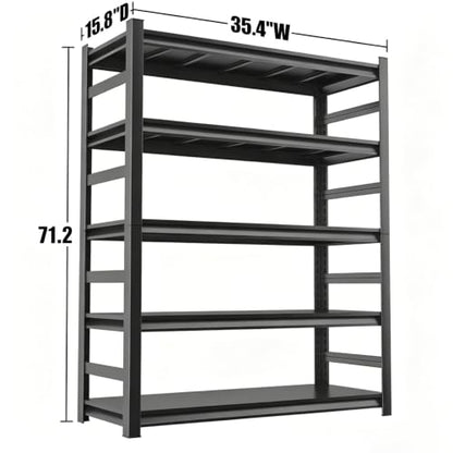 36" W Metal Shelves for Garage Storage, 16" D Garage Shelving Heavy Duty, 5 Tier Adjustable Steel Standing Shelf Units for Basement, Industrial, Shop, Pantry, Warehouse, Kitchen, Black - size: 5 Tier 35.4" W x 15.8" D x 71.2" H