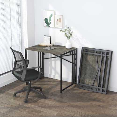 Lutown-Teen 32 inch Small Folding Desk, Writing Gaming Computer Camping Desk for Small Spaces, No Assembly Required Home Office Desk, Black Oak - color: Black Oak, size: 32 Inch