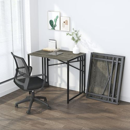 Lutown-Teen 32 inch Small Folding Desk, Writing Gaming Computer Camping Desk for Small Spaces, No Assembly Required Home Office Desk, Black Oak - color: Black Oak, size: 32 Inch