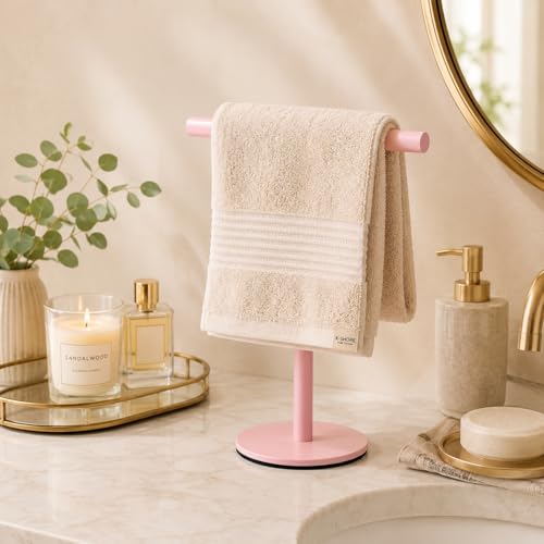 Pink Bathroom Hand Towel Holder Stand，T-Shape Hand Towel Holder Stand SUS304 Stainless Steel for Bathroom，Kitchen or Vanity Countertop - color: Pink