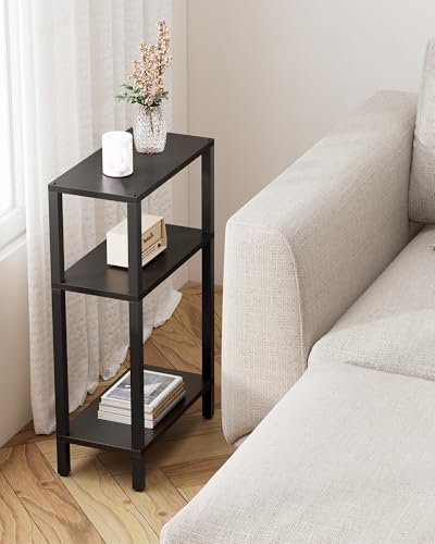 TUTOTAK Small Side Table, Narrow End Table, Skinny Sofa Table, Slim Nightstand, Couch Table, Living Room, Bed Room, Black TB01BK077 - color: Black, size: 3-Tier（7.9"D x 15.8"W x 26"H）
