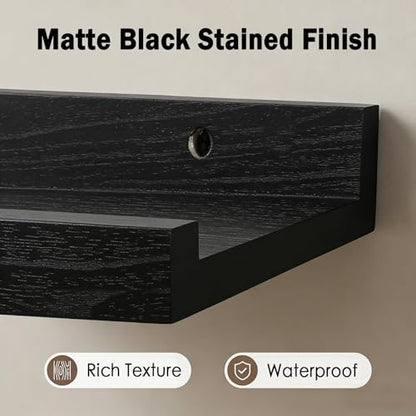 Z metnal Small Floating Shelves, Natural Wooden Display Wall Shelf for Picture Ledge, Nursery Floating Shelves, Black, Wall Mounted, 8 x 5.5 inch, 2 Pcs - color: Black, size: 8 Inch
