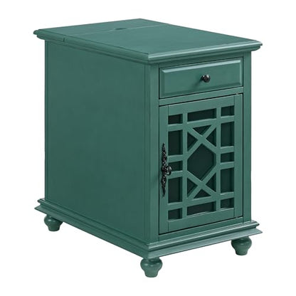 Martin Svensson Home Elegant Chairside End Table with Power — 24″W x 16″D x 25″H, Antique Teal-Green — Transitional Painted Accent Table with Flip-Top USB Charging, Drawer & Cabinet Storage - color: Antique Teal-green