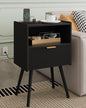 Veegle Nightstand,Modern Bedside Table with Storage Drawer and Open Wood Shelf, Accent Night Stand with Solid Wood Legs for Living Room, Bedroom and Small Spaces,Easy Assembly (Black-Outlet) - color: Black-outlet