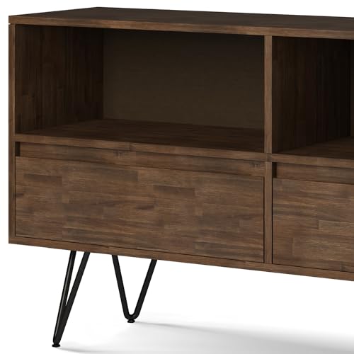 SIMPLIHOME Chase Bookcase - 30 inch Tall Solid Acacia Wood and Metal Low Bookshelf in Rustic Natural Aged Brown, Modern Industrial Storage for Living Room or Office with Open Shelves and Metal Frame