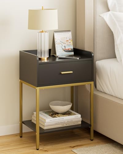 Nightstand,3-Tier Modern Night Stand,Bedside Table with Storage Drawer and Shelf,Small Side Table for Bedroom,Living Room,Black - color: Black