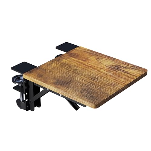 BONTEC Ergonomic Desk Extender Tray, 9.5"x9.1" Table Mount Arm Wrist Rest Shelf, 90° Foldable Elbow Support, Clamp on Computer Arm Rest for Desk, Office & Home Use, Durable & Easy to Install - color: Rustic Brown, size: 9.4"*9.1"(24cm*23cm)