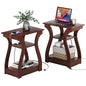 FROMJBEST End Tables Living Room Set of 2,Cherry End Table with Charging Station,Side Table, Nightstand for Bedroom, 3 Tier End Table with Storage Shelf for Living Room(Cherry) - color: Cherry