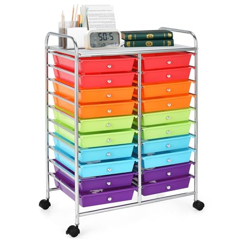 DREAMADE Rolling Cart with Storage Drawers, Utility Cart with Removable Plastic Drawers, Lockable Wheels, Art Cart for Classroom Organization Art Supplies Office Scrapbook (20 Drawers, Multi-color) - color: Multi-color, style: 20 Drawers