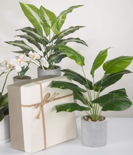 16" Fake Plants Taro Leaf for Shelf Bathroom Decor | Artificial plants，shelf desk bathroom home decor，easy to fluff no care needed，UV wrinkle resistant，Eco-friendly，Pet-safe