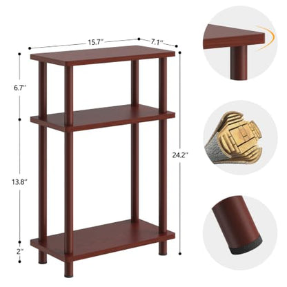 Apicizon 3 Tier End Table, Narrow Side Table with Storage Shelf, Bedroom, Living Room, Entryway, Farmhouse, Dark Brown - color: Dark Brown, style: Narrow Side Table