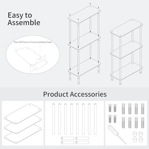 Clear Acrylic Narrow Side Table for Small Spaces, 15.75" L x 7.87" W x 26.7" H, 3 Tier Rectangle Slim End Table Nightstand, Small Mini Skinny Bedside Table for Bedroom, Bathroom, Living Room - size: 3 Tier 1-Pack 26.7“H