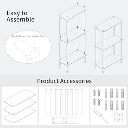 Clear Acrylic Narrow Side Table for Small Spaces, 15.75" L x 7.87" W x 26.7" H, 3 Tier Rectangle Slim End Table Nightstand, Small Mini Skinny Bedside Table for Bedroom, Bathroom, Living Room - size: 3 Tier 1-Pack 26.7“H