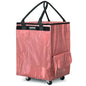 Reusable Grocery Bag Tote Bag with Wheels, Foldable Rolling Tote Bag with 3 Handles and Zipper - color: Pink, size: Medium
