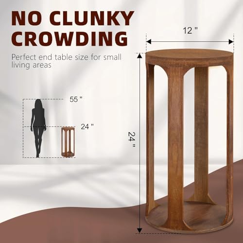 Wooden Drink Table, Pedestal Round End Table, Walnut Brown Nightstand Accent Tables, Small Side Tables for Living Room Plant Stand, Bedroom, 12" x 24" - color: Walnut Brown, size: Round, style: 1-Tier