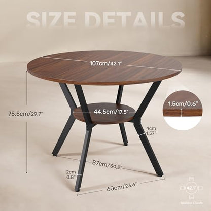 Miereirl 42.13" Round Dining Table for 4, Modern Kitchen Table with Open Storage Shelf, Wood Dining Table for Dining Room, Apartment, Small Spaces - color: Walnut