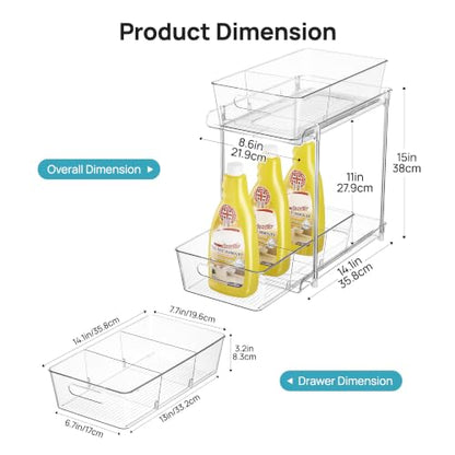 Vtopmart 2 Pack Plastic Larger Higher Bathroom Kitchen Under Sink Organizer (M-Higher) - color: Transparent, size: M-Higher (2 Pack)