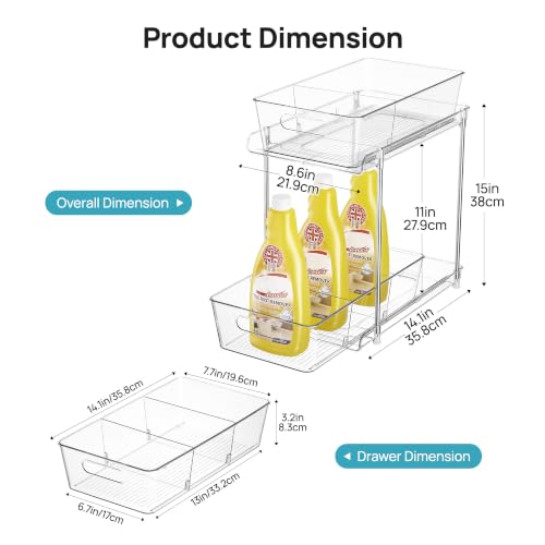 Vtopmart 2 Pack Plastic Larger Higher Bathroom Kitchen Under Sink Organizer (M-Higher) - color: Transparent, size: M-Higher (2 Pack)