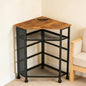 HOMREST Corner Table with Charging Station, 3-Tier Corner Shelf Stand with Metal DIY Panel, Rolling Storage Table on Detachable Wheels for Kitchen, Living Room, Small Space, Rustic Brown
