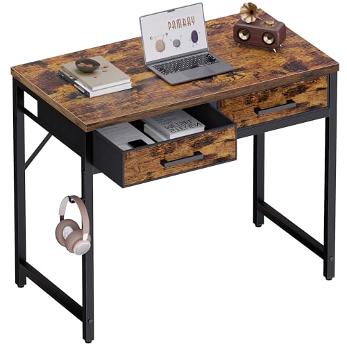 Pamray 32 Inch Small Computer Desk with 2 Drawers for Bedroom Study Writing Home Office Table for Small Spaces Vintage - color: Vintage, size: 32 Inch