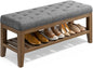YaFiti End of Bed Storage Bench, 42.9" Entryway Shoe Bench with Solid Wood Shelf, Upholstered Ottoman with Padded Seat for Bedroom, Hallway and Lining Room, Dark Gray - color: Dark Gray