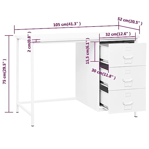 Industrial Writing Desk with 3 Drawers, 41.3x20.5x29.5 Inch Steel Workstation with Ballbearing Runners and Name Card Holders