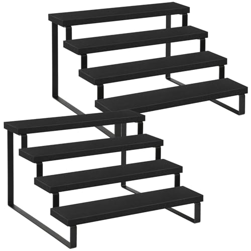 YINMIT Wooden Display Riser Stand, Tiered Perfume and Cologne Organizer Stand, 4 Tier Spice Rack Organizer, Rustic Display Shelf for Candles (4 Tier,2Pack,Black) - color: 4 Tier,2Pack,Black