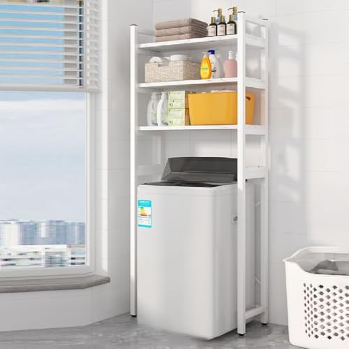 Over The Washer and Dryer Storage Shelf, 3-Tier Floor-Standing Storage Rack Metal Utility Organizer for Laundry Room Bathroom Kitchen - color: White+marbling