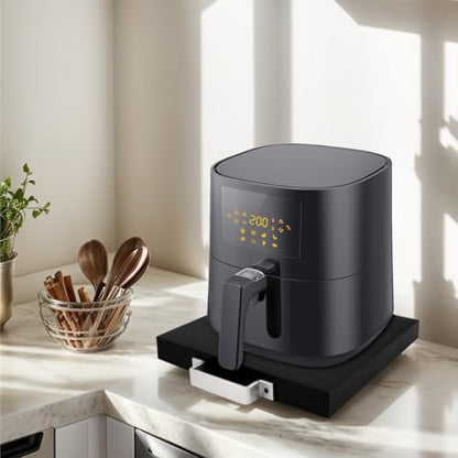 Wood Appliance Slider with Rolling Wheels - Coffee Maker Stand for Kitchen Counter Organization - Fits Air Fryer, Mixer, Toaster - Smooth Glide Tray - color: Black