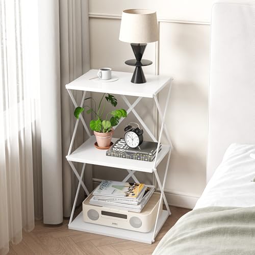3-Tier End Table Small Side Table Tall Bedside Night Stand with Storage Sofa Side desks for Living Room Bedroom Office Bathroom Small Space White ET-03W - color: White High