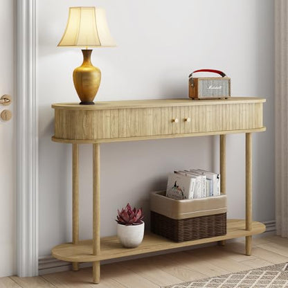 ARTPOWER 47.2" Modern Entryway Table with Wood Tambour Door, Accent Behind Couch Sofa Console Table with Storage, Fluted Side Table for Hallway, Living Room, Foyer, Natural Wood - color: Natural Wood