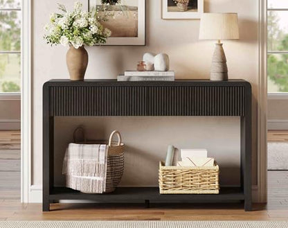FATORRI Console Table for Entryway, 47.2 inch Modern Sofa Table with 2 Drawers for Living Room, Wood Hallway Tables and Couch Tables Behind Sofa, Black - color: Black