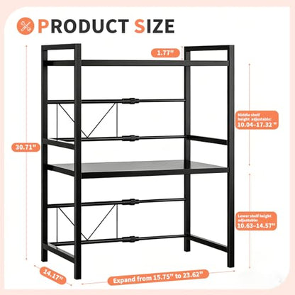 Microwave Oven Rack, Heavy Duty 3-Tier Adjustable Shelf Microwave Stand, Expandable Kitchen Countertop Shelf Organizer with 6 Hooks, 100lbs Weight Capacity for kitchen organizers and storage, Black - size: Adjustable 3 Tier