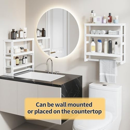 Bathroom Shelves with Hanging Bar Over Toilet Storage - Adjustable Wall Organizer (White) - color: White
