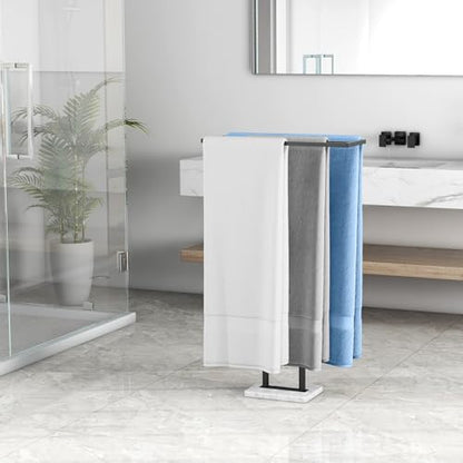 LSK 40” Standing Towel Rack, 3 Tier Towel Stand with Marble Base, Black | Stainless Steel Freestanding Towel Racks for Bathroom, Towel Holder Stand for Hanging Multiple Sizes Towels