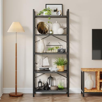DurayLoly 5-Tier Bookshelf, Black Metal Bookshelf for Home Office, Black | Robust Steel Frame, Stable X-bracing Design, Large Capacity - color: Black, size: 5 Tier - 1 pc
