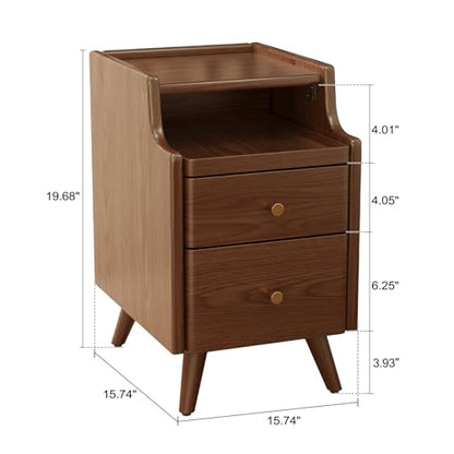 AQIMUELE Wood Nightstand, Walnut Nightstand with 2 Drawers, Bedside Table for Bedroom - color: 1 Pc(walnut), size: 15.74''D*15.74''W*19.68''H